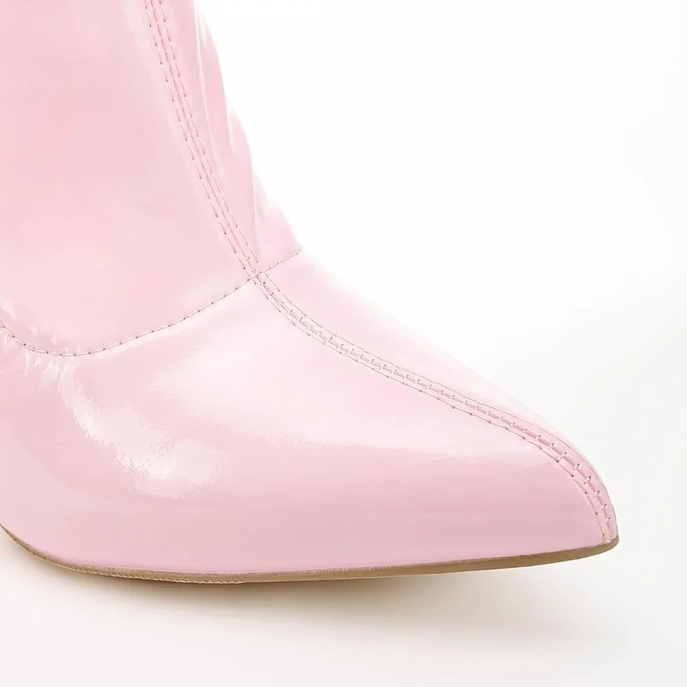 Women Pink Patent pu Side Zipper Stiletto High Heel Over The Knee Comfy Boots